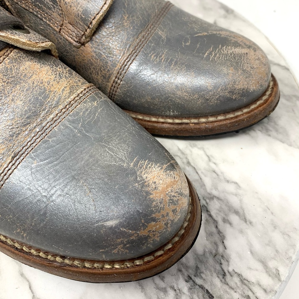 Bed Stu Judgement Distressed Gray Leather Lace Up Boots 9.5 Boho Moto Rugged - Picture 9 of 16